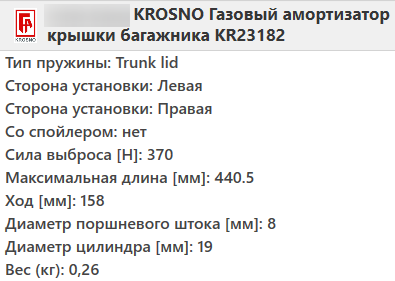 Газовий амортизатор багажника OPEL OMEGA B 1994-2003 / KROSNO