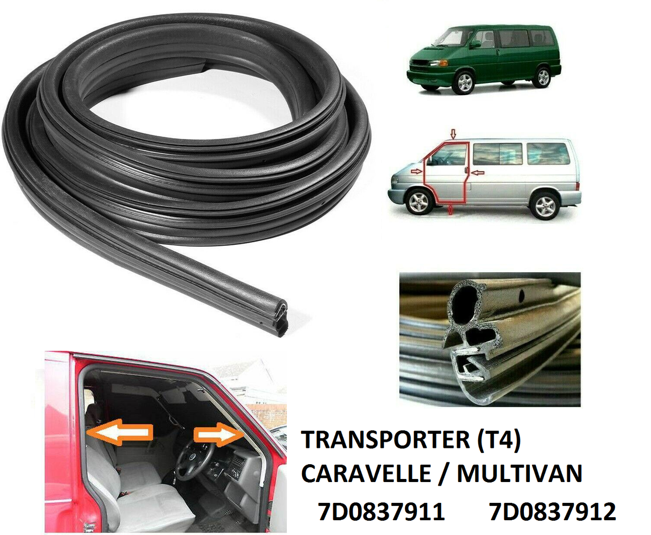Ущільнювач зсувних бокових дверей Фольксваген Транспортер Т4 (1990-2003) Форд транзіт (1986-2000)